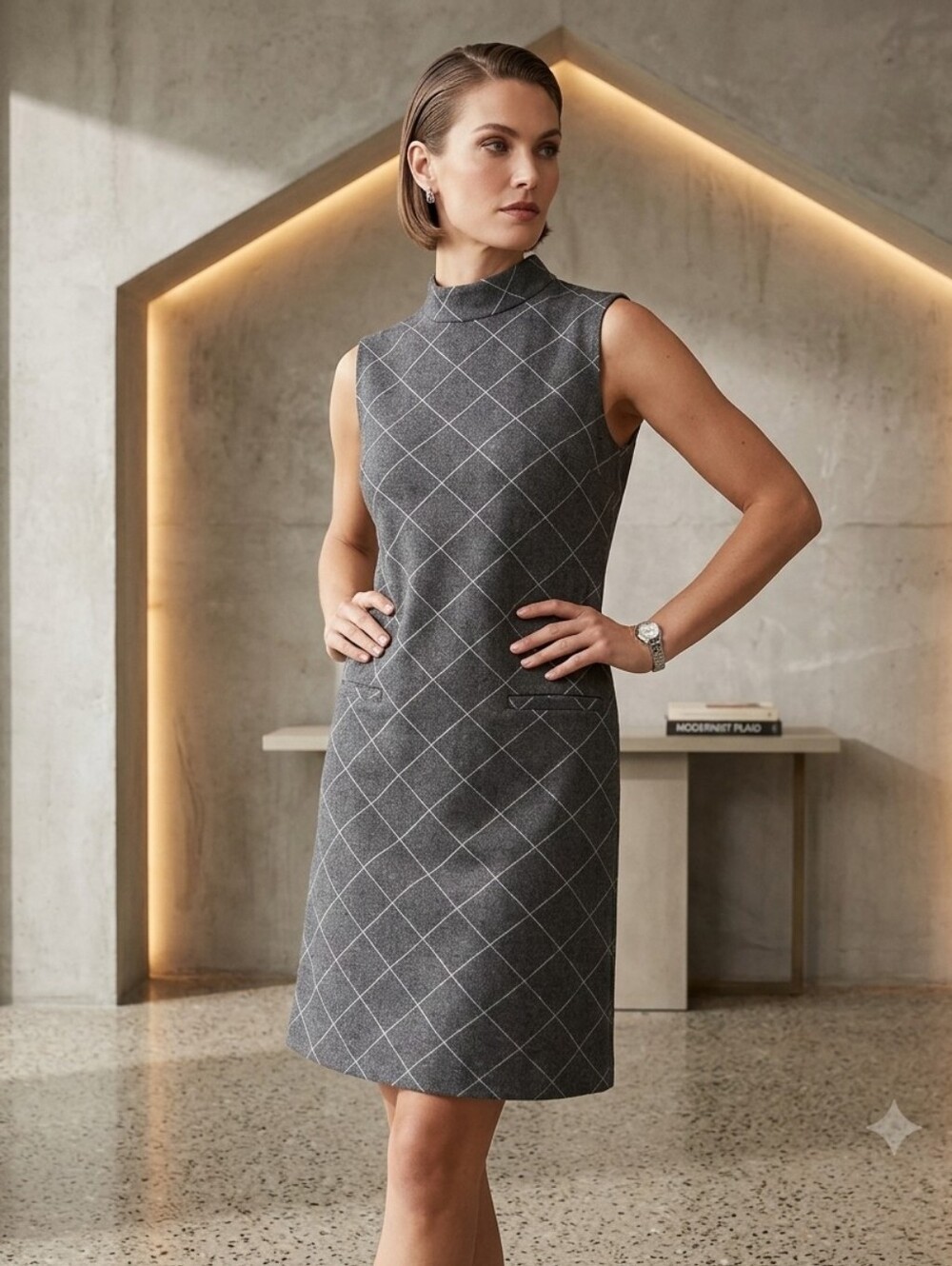 Sharagano Sleeveless Dress Gray/White‎ Size 6